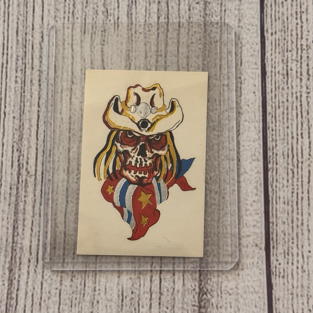 Vintage‎ 1995 Skull Cowboy Temporary Tattoo Selectra Western Biker Gothic NOS
